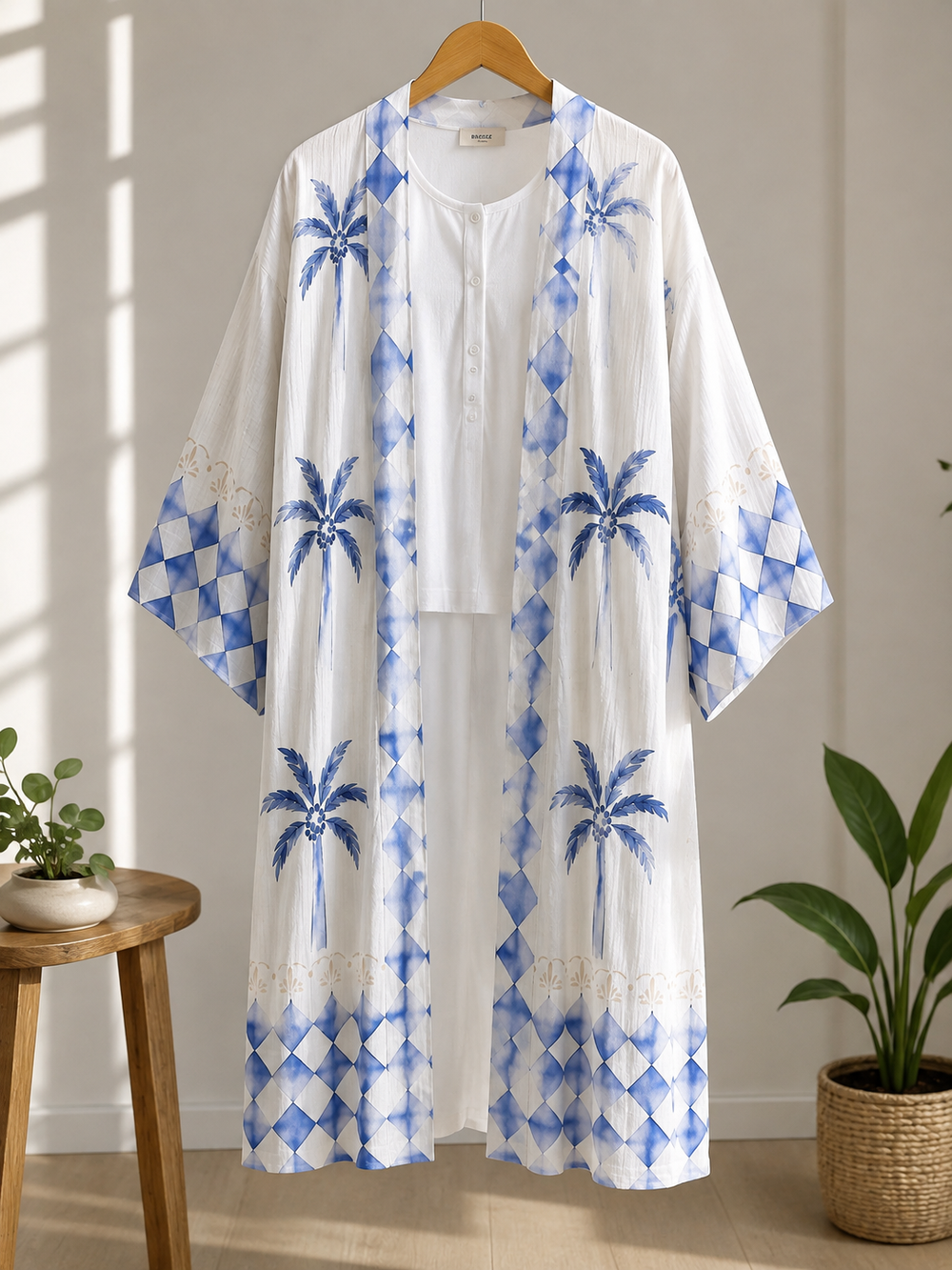 Santorini Blue Palm Kimono