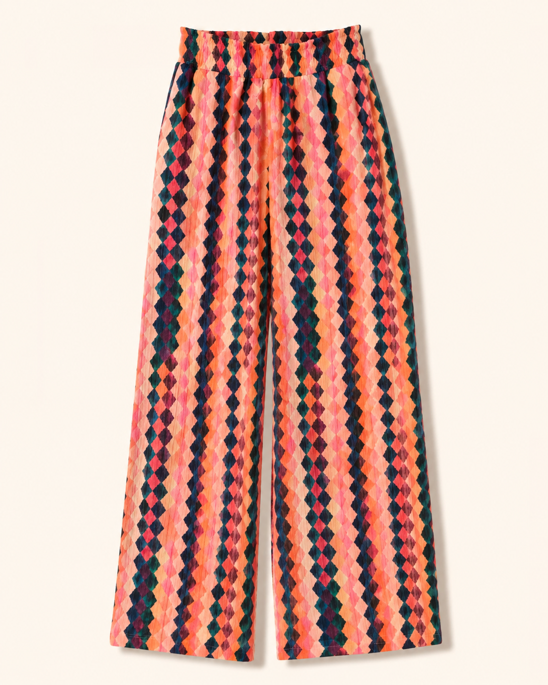 Coral Mosaic Wide-Leg Pants