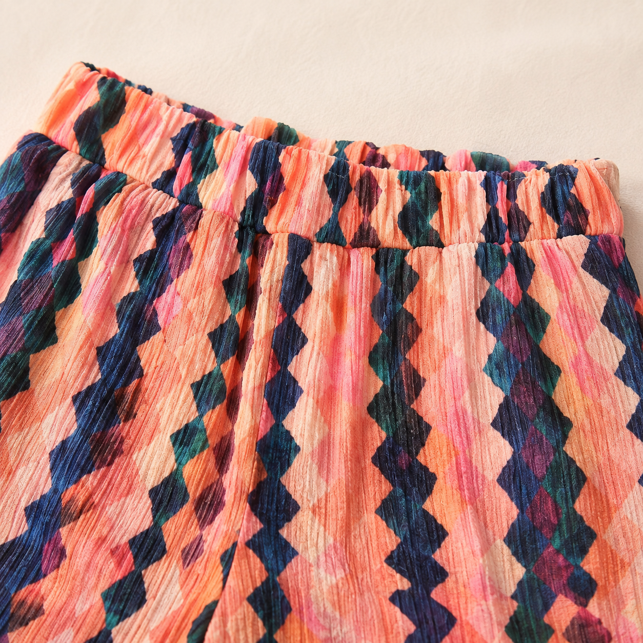Coral Mosaic Wide-Leg Pants