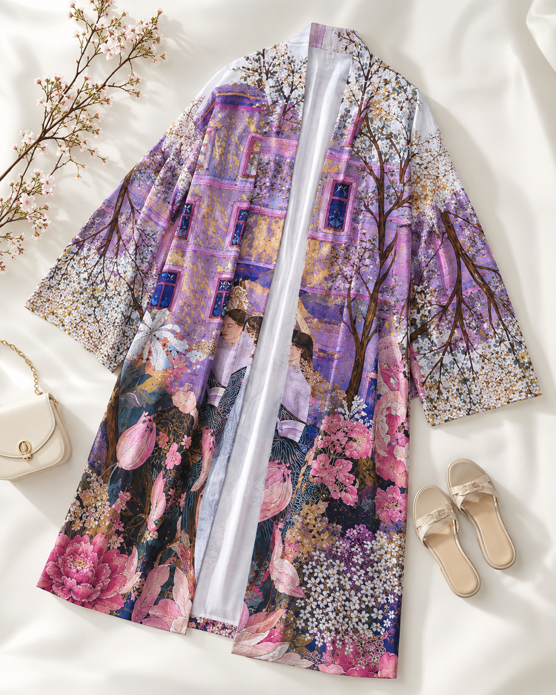 Lavender Garden Printed Kimono