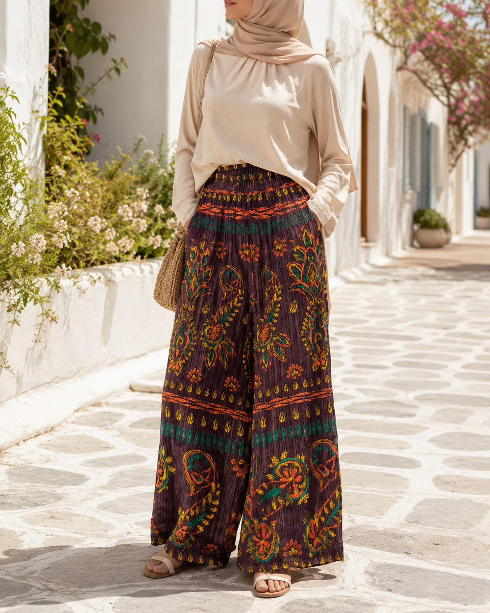 Berry Nights Printed Wide-Leg Pants