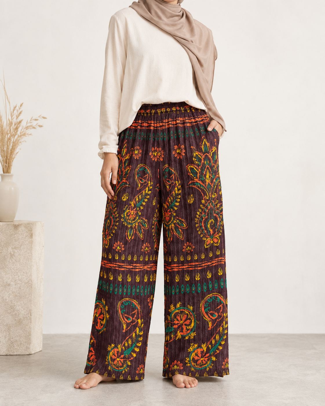 Berry Nights Printed Wide-Leg Pants
