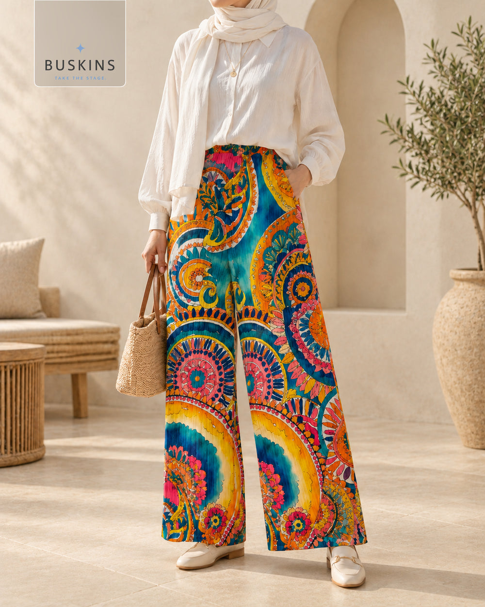 SOLARA Printed Wide-Leg Pants