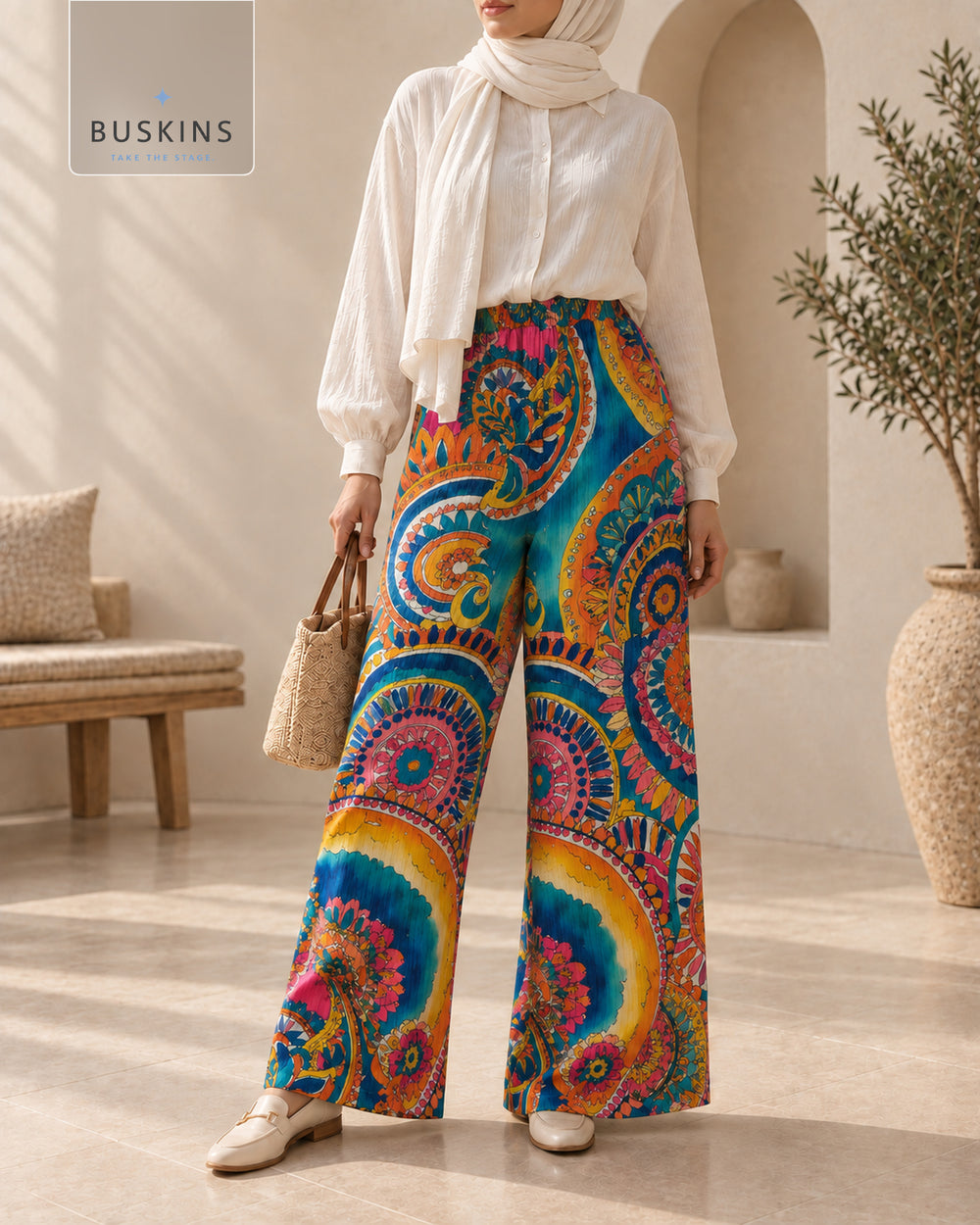 SOLARA Printed Wide-Leg Pants